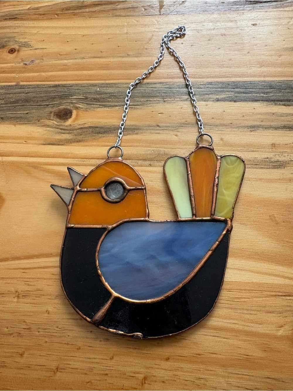 Stained Glass Bird Suncatcher - Blue, Black, Amber